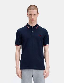 Polo FRED PERRY M3600 - Navy/Snow White/Burnt Red
