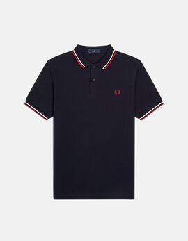 Polo FRED PERRY M3600 - Navy/Snow White/Burnt Red