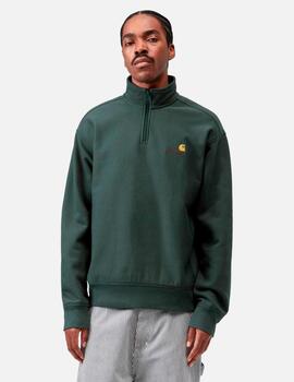 Sudadera CARHARTT WIP HALF ZIP AMERICAN SCRIPT - Kale Green